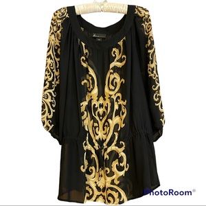Lane Bryant blouse featuring black and gold scrolls
